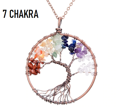 7 Chakra Tree Of Life Pendant Necklace Copper Crystal Natural Stone Necklace Quartz Stones Pendants Women Christmas Gift