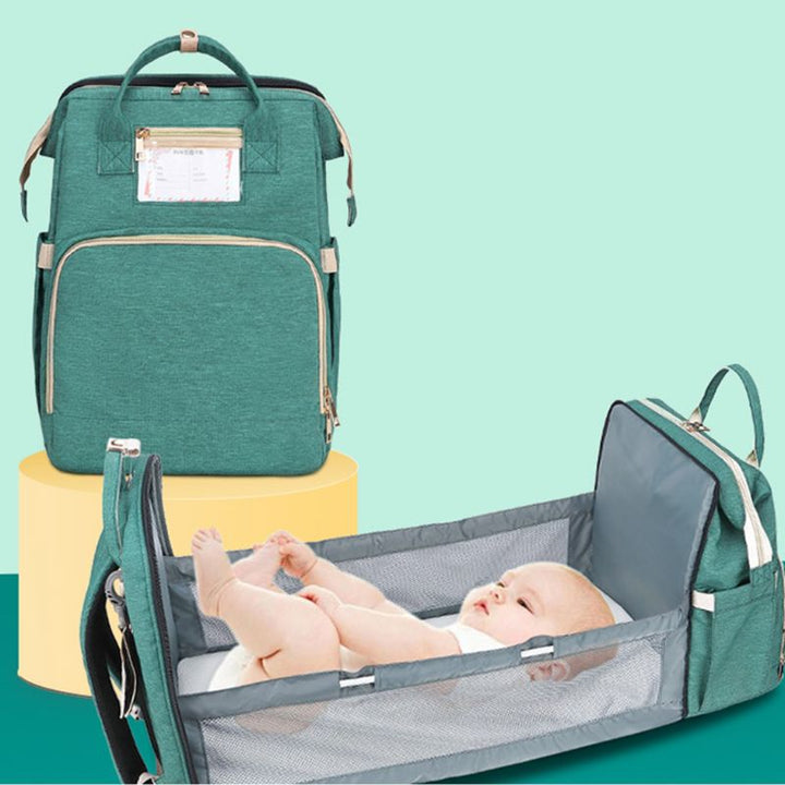 Unisex Baby Nappy Changing Bag Portable Large Capacity Folding Crib Bed Diaper Backpack Stroller Straps Travel Outdoor Rucksack