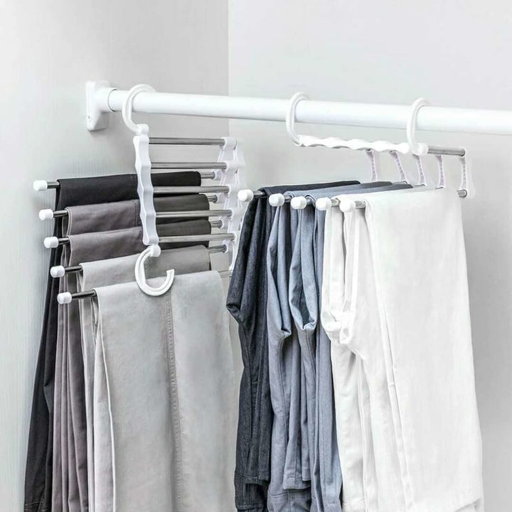 Multi-function Pants Hanger 5 Tier Portable Stainless Steel Pants Racks Trousers Hanger Clothing Storage Organization