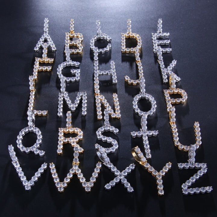 Initial Letters Copper Charms Iced Out Crystal Letters With Gold Chain Necklace