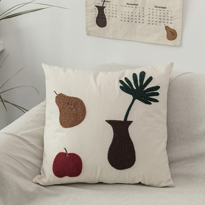 Cheeky Cat Leaf Embroidered Cushion Cover (Cover Only)