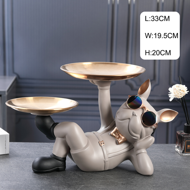 Decorative Sculpture Butler dog statue with tray
