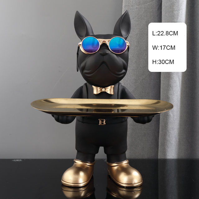 Decorative Sculpture Butler dog statue with tray